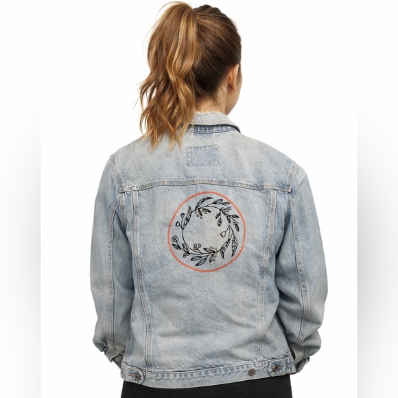 UNIONBAY Jackets & Blazers - UNIONBAY Medium Light Blue Denim Jacket with Black Embroidery